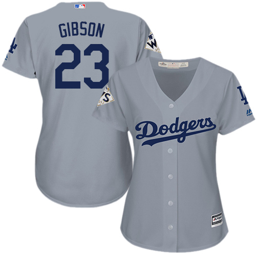Dodgers #23 Kirk Gibson Grey Alternate Road World Series Bound Women's Stitched MLB Jersey